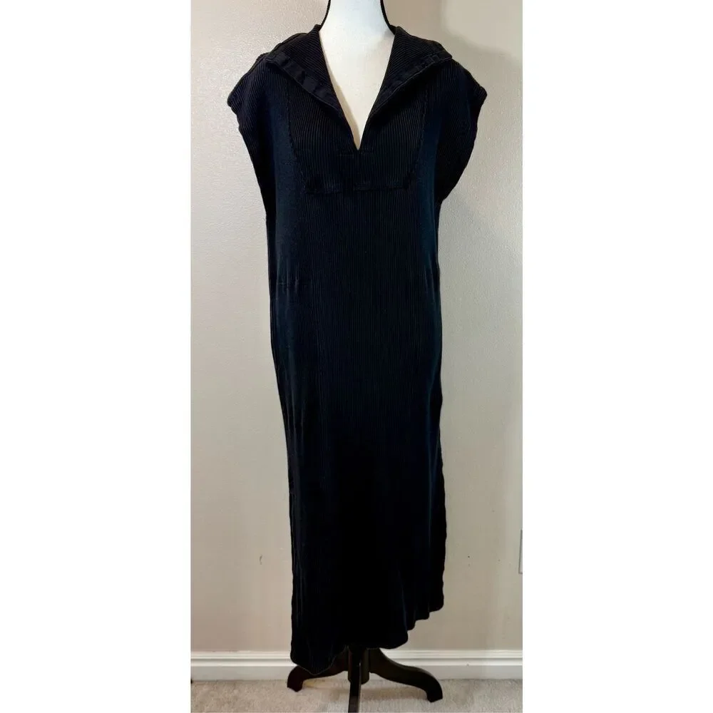 Free People Beach Black Cotton Short Sleeve Midi V-Neck Dress Women’s Small